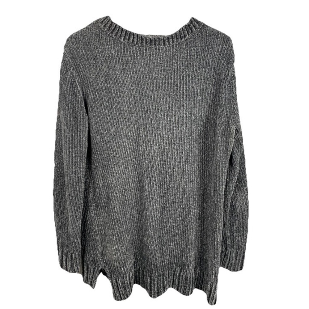 ORVIS V Neck Chenille‎ Sweater Women M Gray Soft Cozy Split Hem Tunic Classic - Picture 3 of 12
